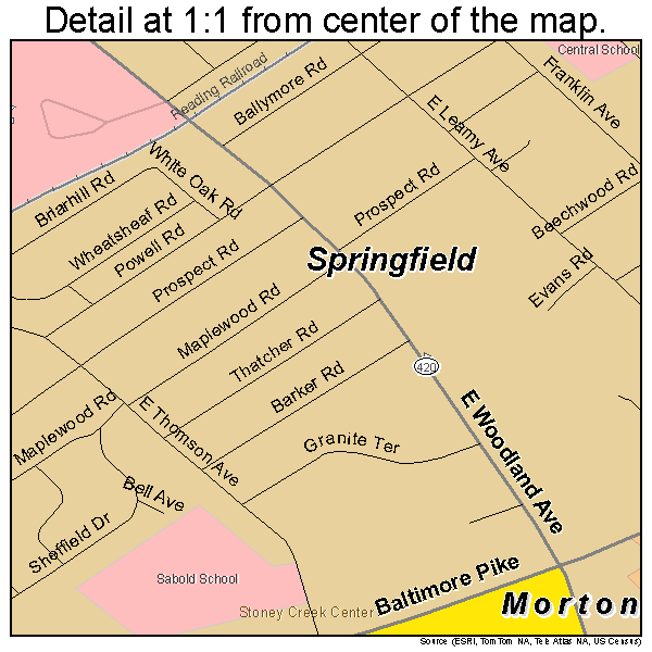 Springfield, Pennsylvania road map detail