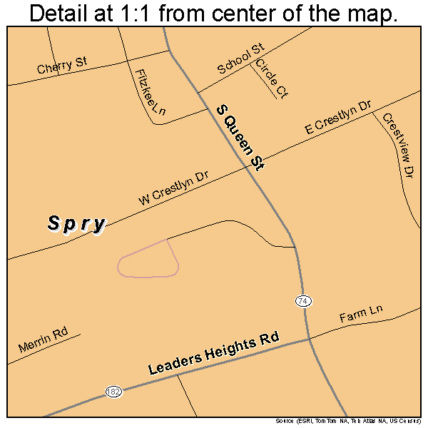 Spry, Pennsylvania road map detail