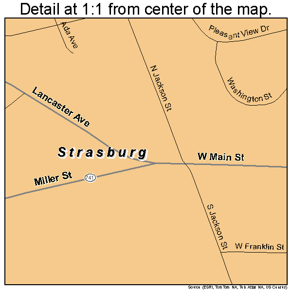 Strasburg, Pennsylvania road map detail