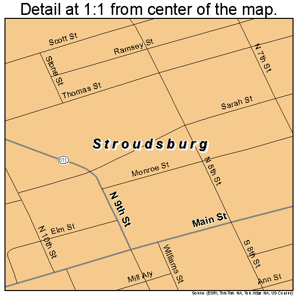 Stroudsburg, Pennsylvania road map detail