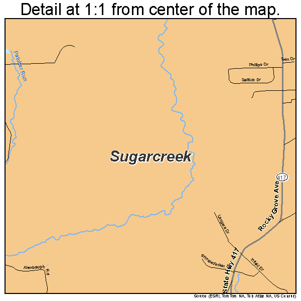Sugarcreek, Pennsylvania road map detail