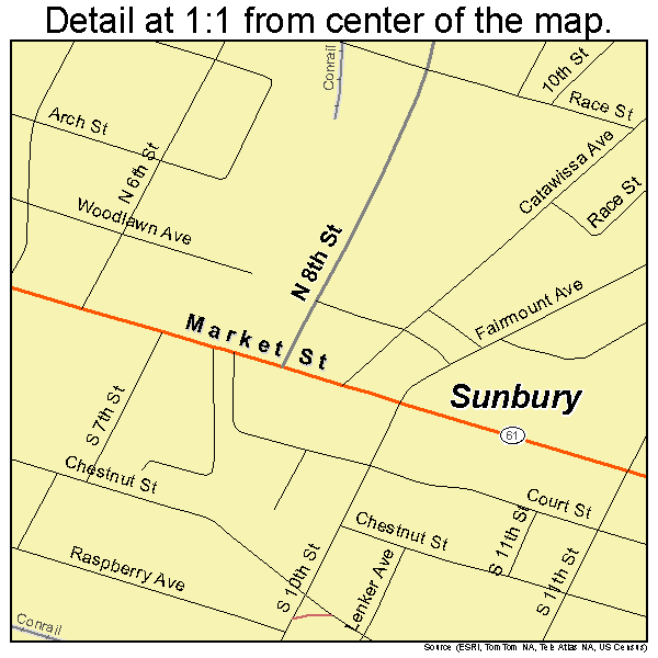Sunbury, Pennsylvania road map detail
