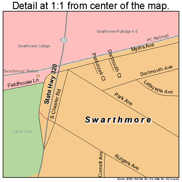 Swarthmore, Pennsylvania road map detail