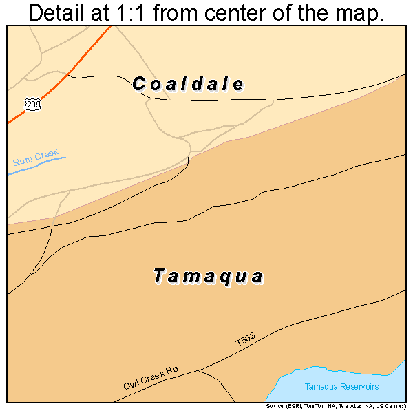 Tamaqua, Pennsylvania road map detail