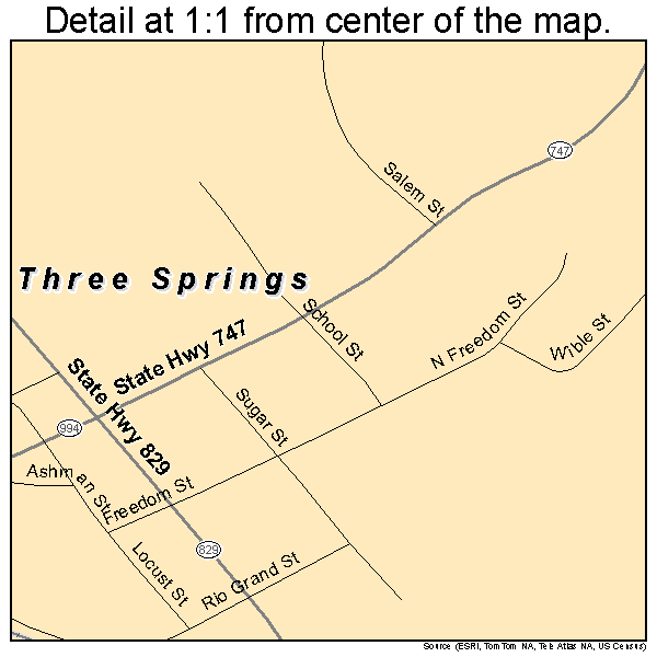 Three Springs, Pennsylvania road map detail