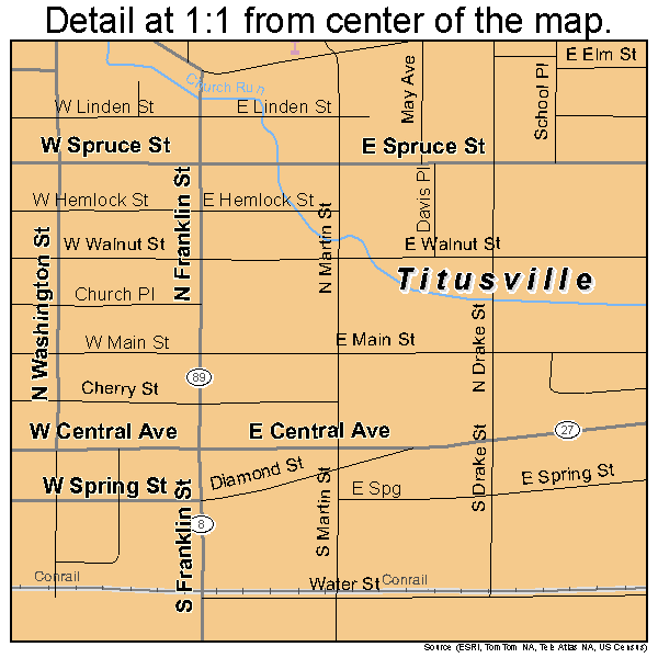 Titusville, Pennsylvania road map detail