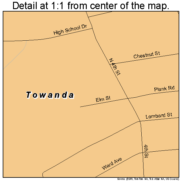 Towanda, Pennsylvania road map detail