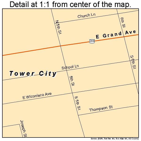 Tower City, Pennsylvania road map detail