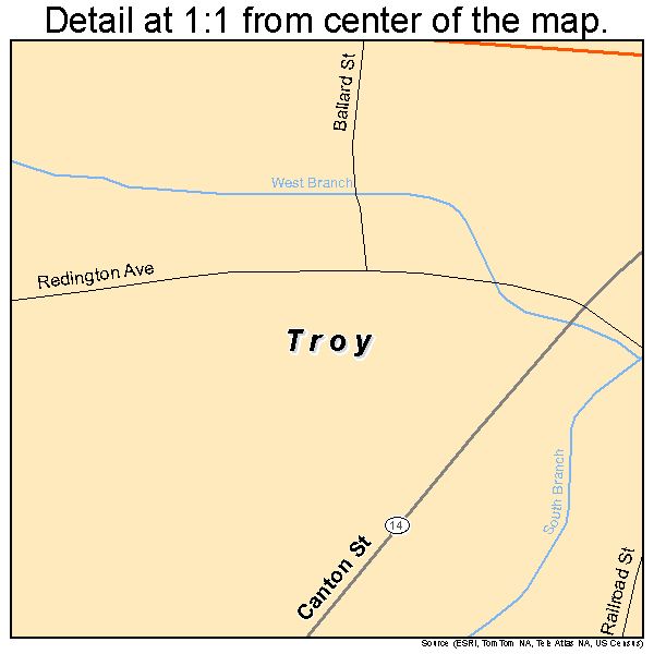 Troy, Pennsylvania road map detail