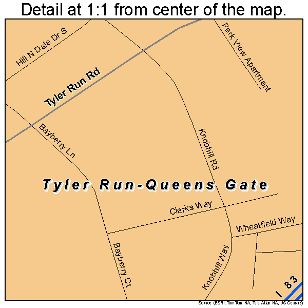 Tyler Run-Queens Gate, Pennsylvania road map detail