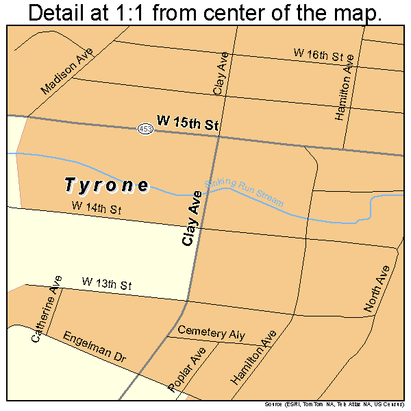 Tyrone, Pennsylvania road map detail