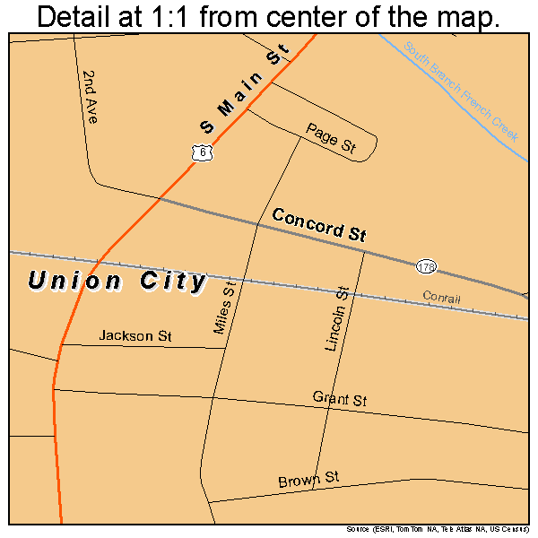 Union City, Pennsylvania road map detail