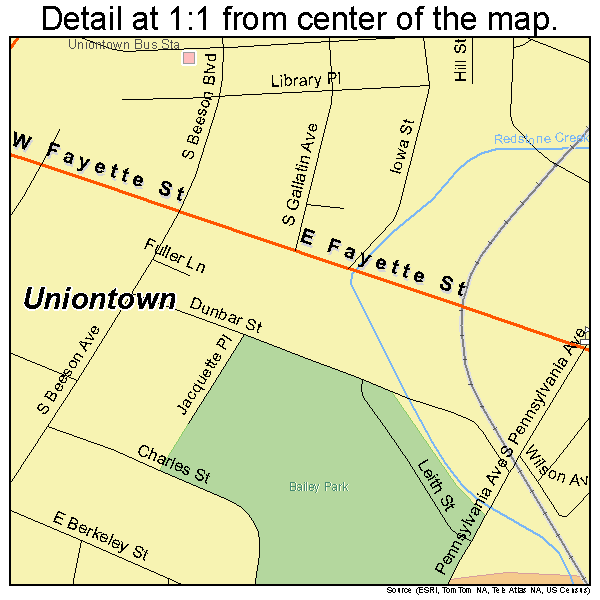 Uniontown, Pennsylvania road map detail