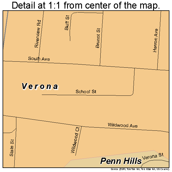 Verona, Pennsylvania road map detail