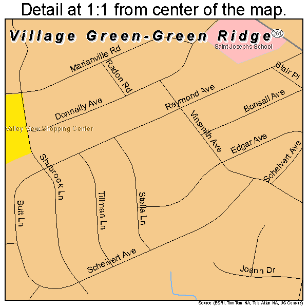 Village Green-Green Ridge, Pennsylvania road map detail