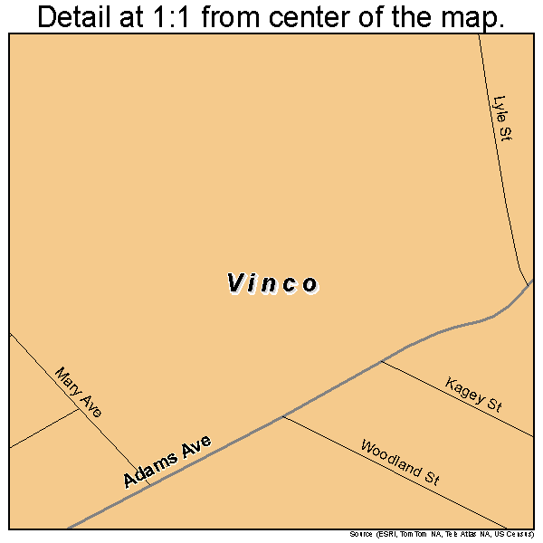 Vinco, Pennsylvania road map detail