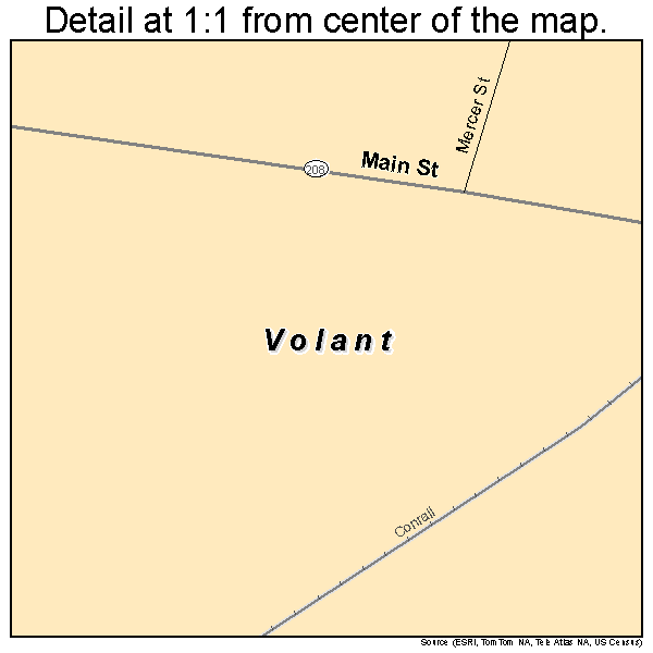 Volant, Pennsylvania road map detail