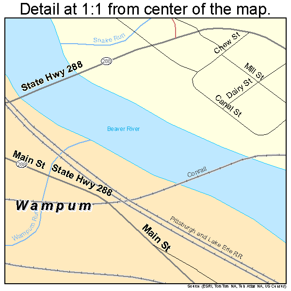 Wampum, Pennsylvania road map detail