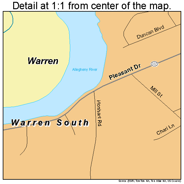 Warren South, Pennsylvania road map detail