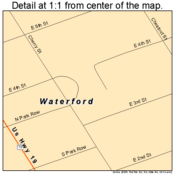 Waterford, Pennsylvania road map detail