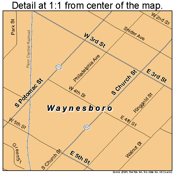 Waynesboro, Pennsylvania road map detail