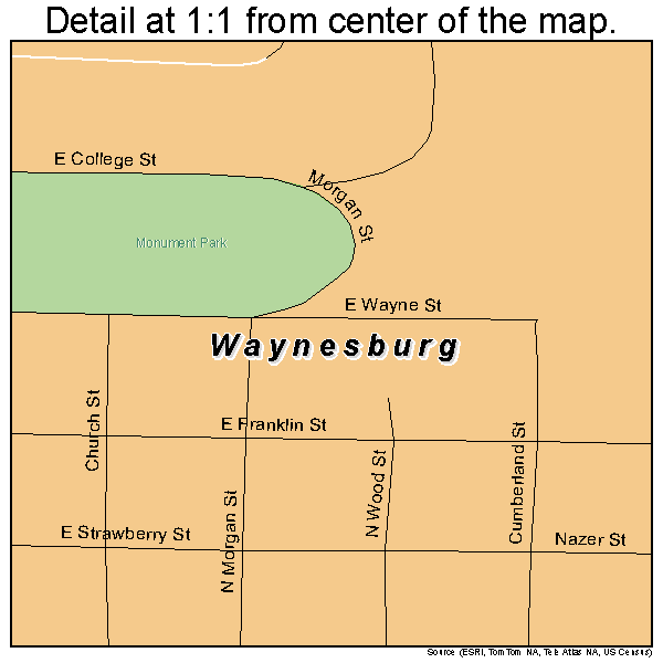 Waynesburg, Pennsylvania road map detail