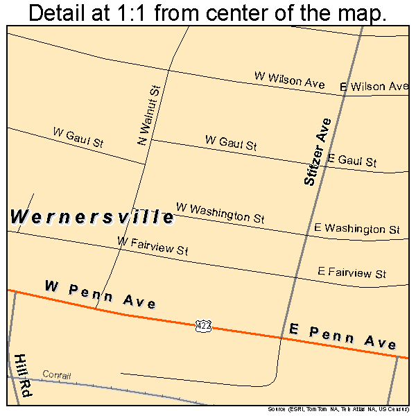 Wernersville, Pennsylvania road map detail