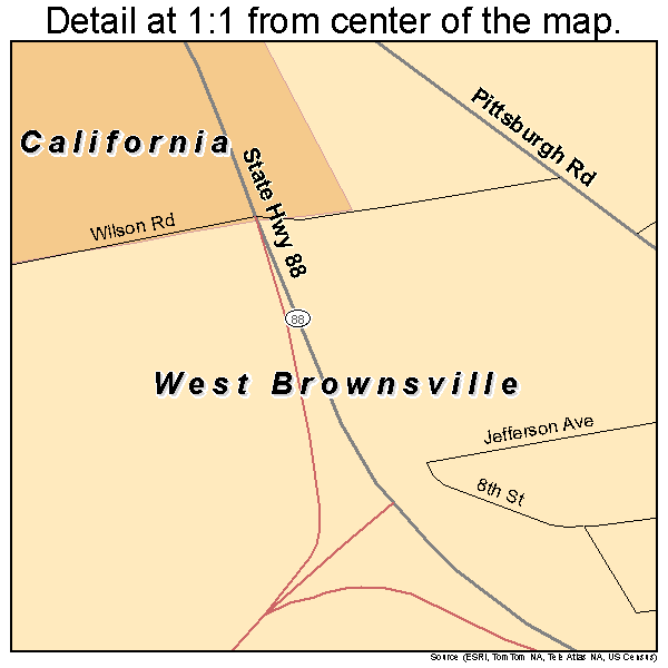 West Brownsville, Pennsylvania road map detail