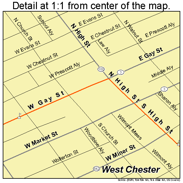 West Chester, Pennsylvania road map detail