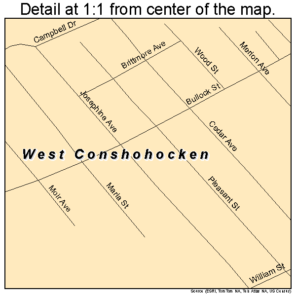 West Conshohocken, Pennsylvania road map detail