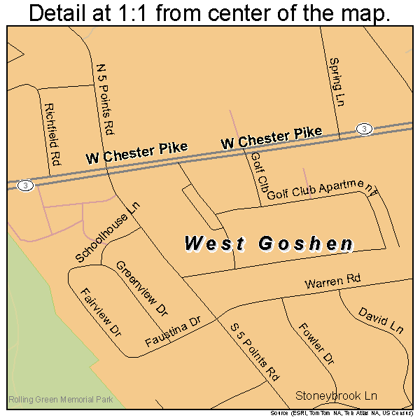 West Goshen, Pennsylvania road map detail