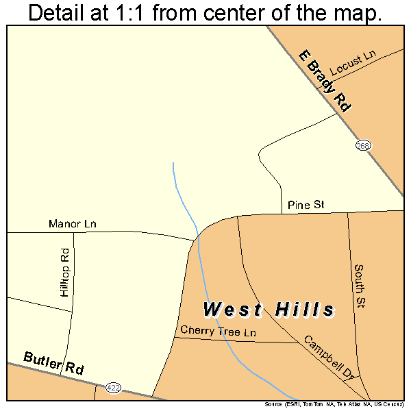 West Hills, Pennsylvania road map detail