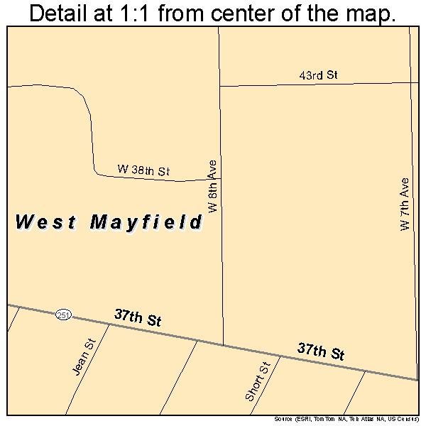 West Mayfield, Pennsylvania road map detail
