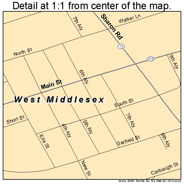 West Middlesex, Pennsylvania road map detail