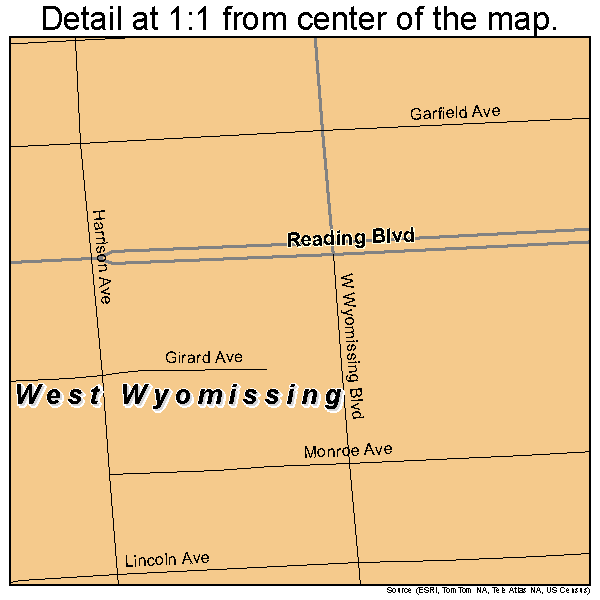 West Wyomissing, Pennsylvania road map detail