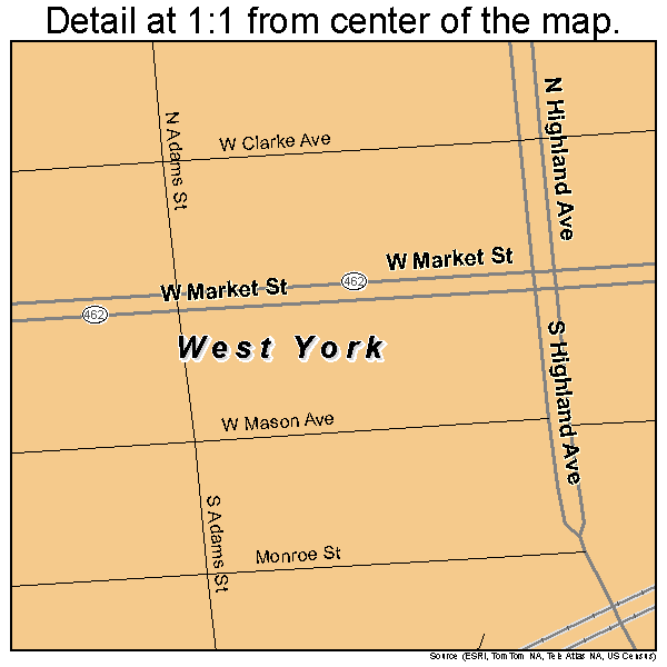 West York, Pennsylvania road map detail