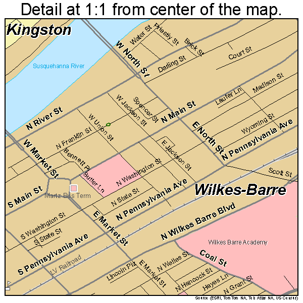 Wilkes-Barre, Pennsylvania road map detail