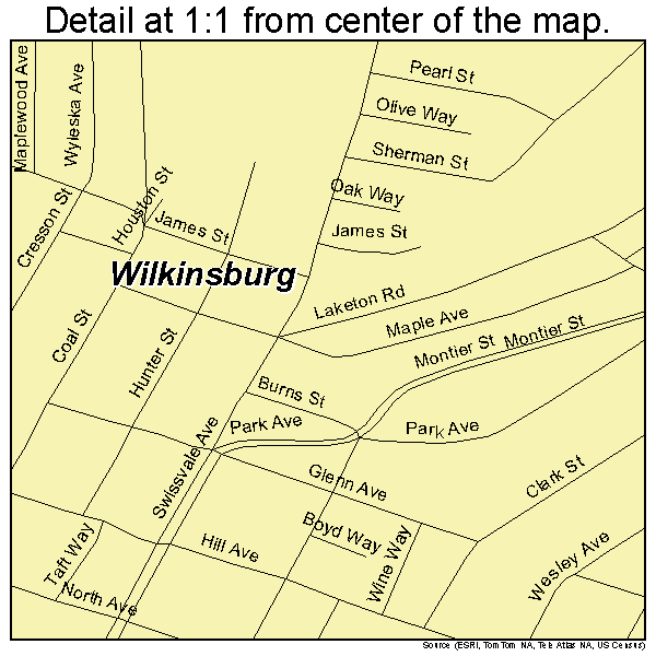 Wilkinsburg, Pennsylvania road map detail