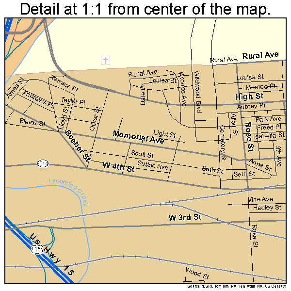 Williamsport, Pennsylvania road map detail