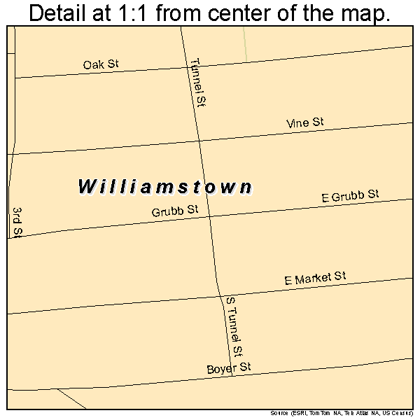 Williamstown, Pennsylvania road map detail