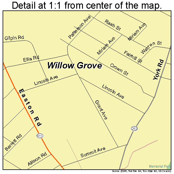 Willow Grove, Pennsylvania road map detail