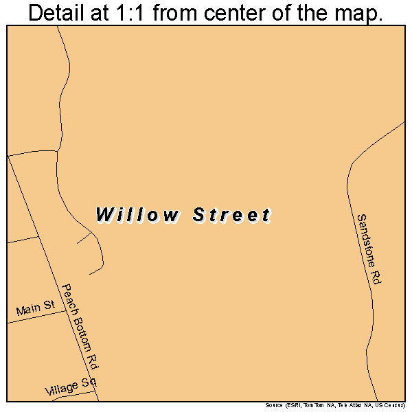 Willow Street, Pennsylvania road map detail