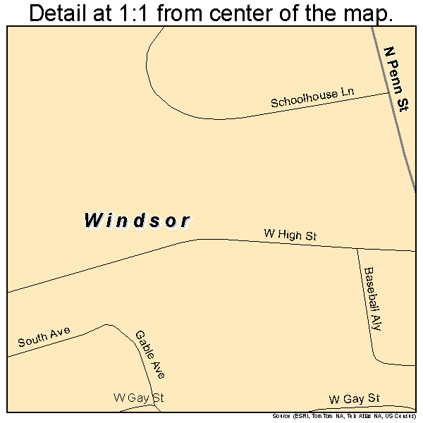 Windsor, Pennsylvania road map detail