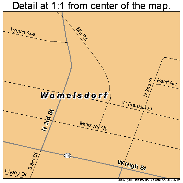 Womelsdorf, Pennsylvania road map detail