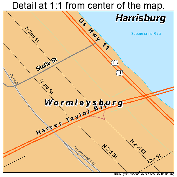 Wormleysburg, Pennsylvania road map detail