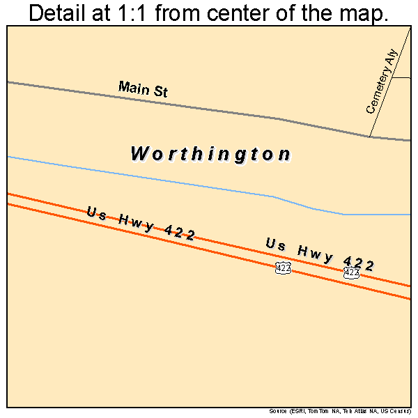 Worthington, Pennsylvania road map detail
