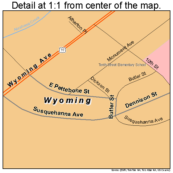 Wyoming, Pennsylvania road map detail