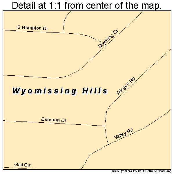 Wyomissing Hills, Pennsylvania road map detail