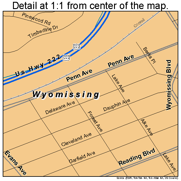 Wyomissing, Pennsylvania road map detail