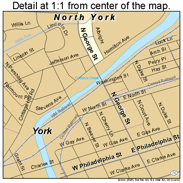 York, Pennsylvania road map detail